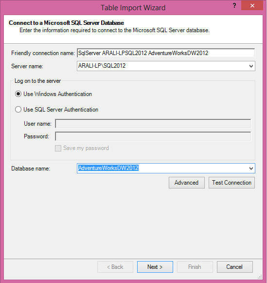 Clicking on above will launch Table Import Wizard 