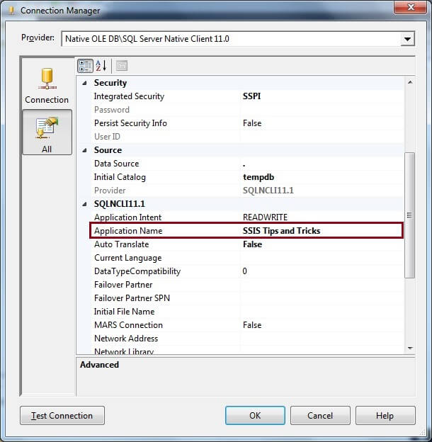 Application Name in the Connection Manager Properties