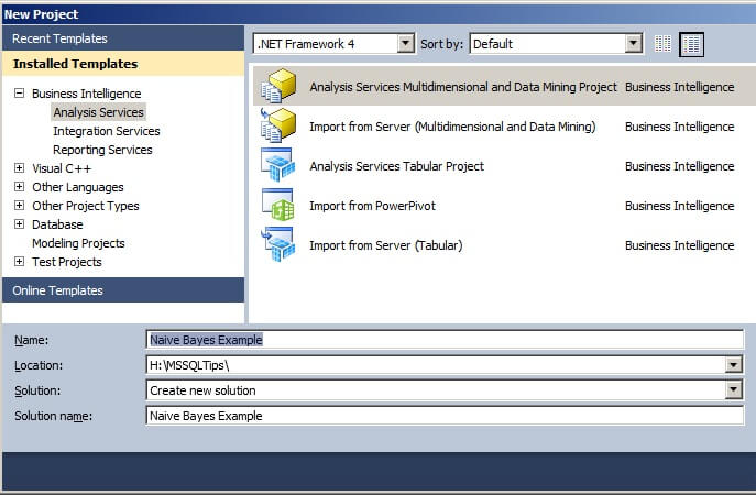 create a new Analysis Services Multidimensional and Data Mining Projec