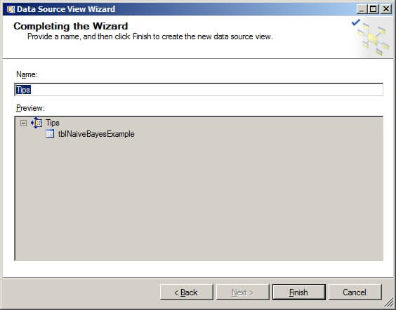 give the Data Source View a name and click on "Finish".