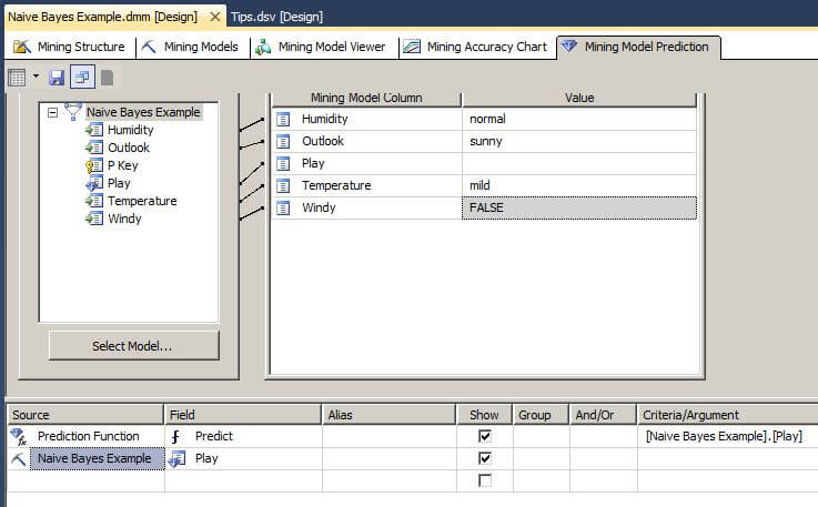 We will select normal humidity, sunny outlook, mild temperature and not windy in the Singleton Query Input box.
