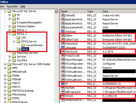 SQL Server 2005 x64 bit Enterprise Edition Reporting Service Edition, Service Pack and Patch Level