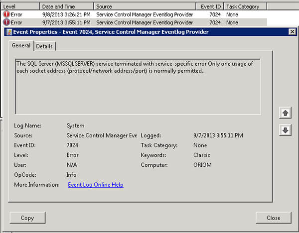 System Event Log
