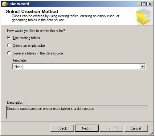 Select "Use existing tables" and then click on Next