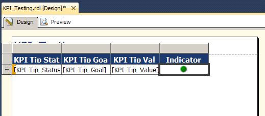 the green sign indicator displays on the report palette