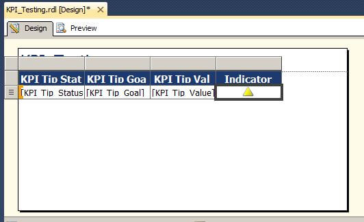 The yellow sign indicator displays on the report design palette