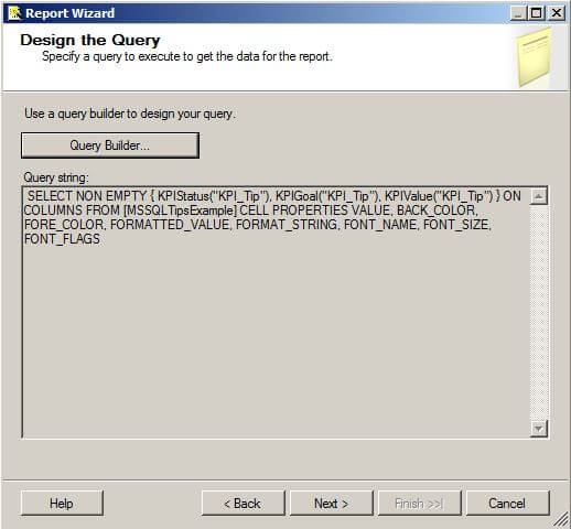 We can see the Analysis Services MDX query displayed on the screen