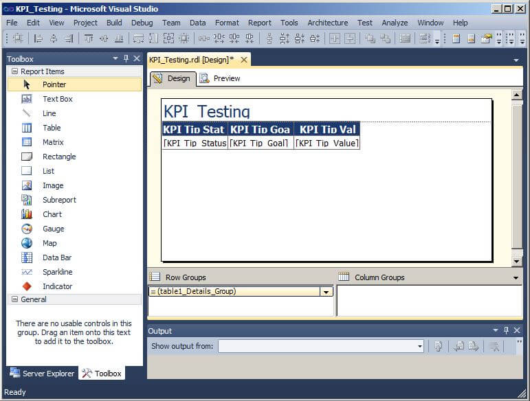 the Reporting Services toolbox