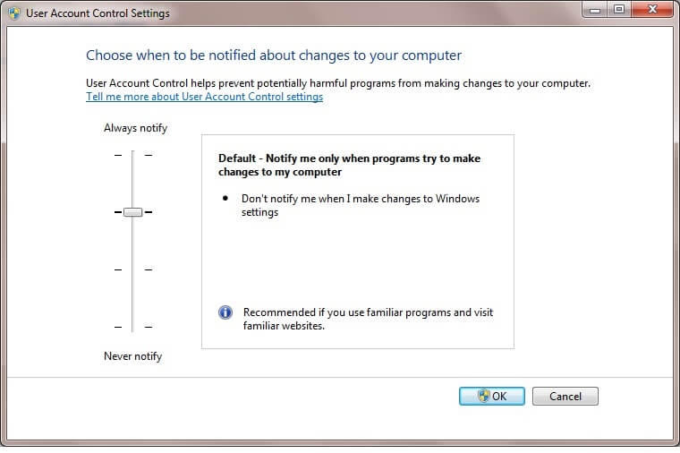 The second method involves temporarily changing the User Access Control settings