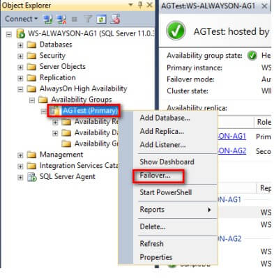After the Availability Group has been created and configured, failover needs to be tested