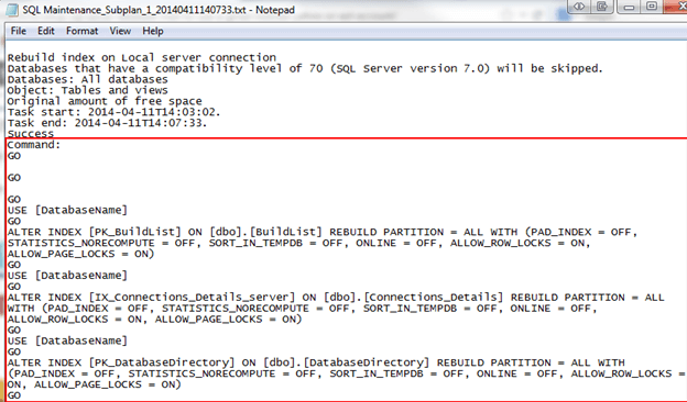 Check Database Integrity task