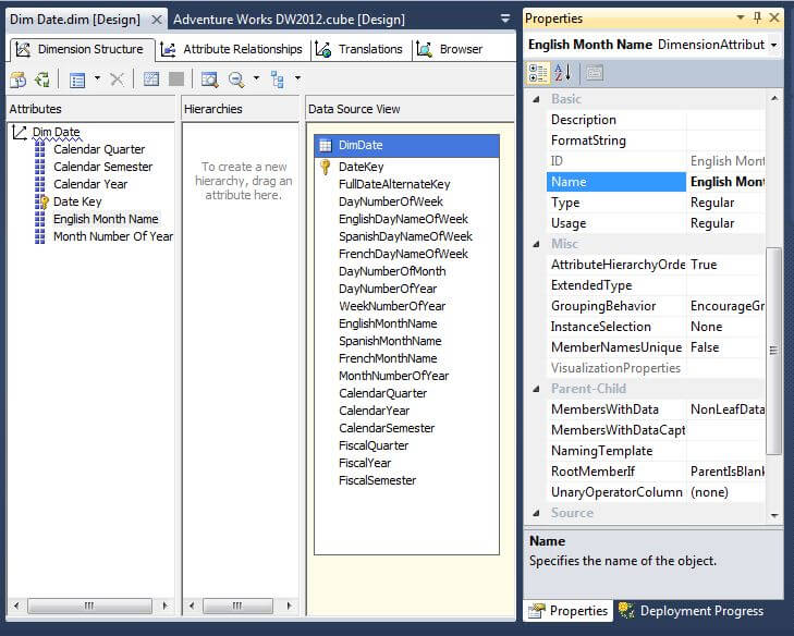 Open the Date dimension in Visual Studio