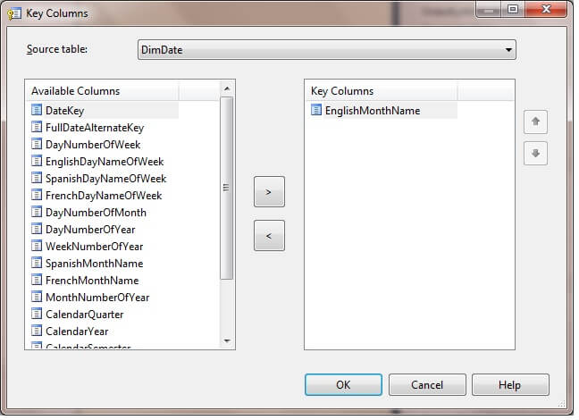 Remove the EnglishMonthName column from the Key Columns box