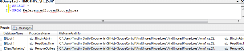 Now, we have a record of every referenced stored procedure in code.
