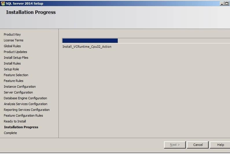 The installation progress bar tracks the status of the installation.