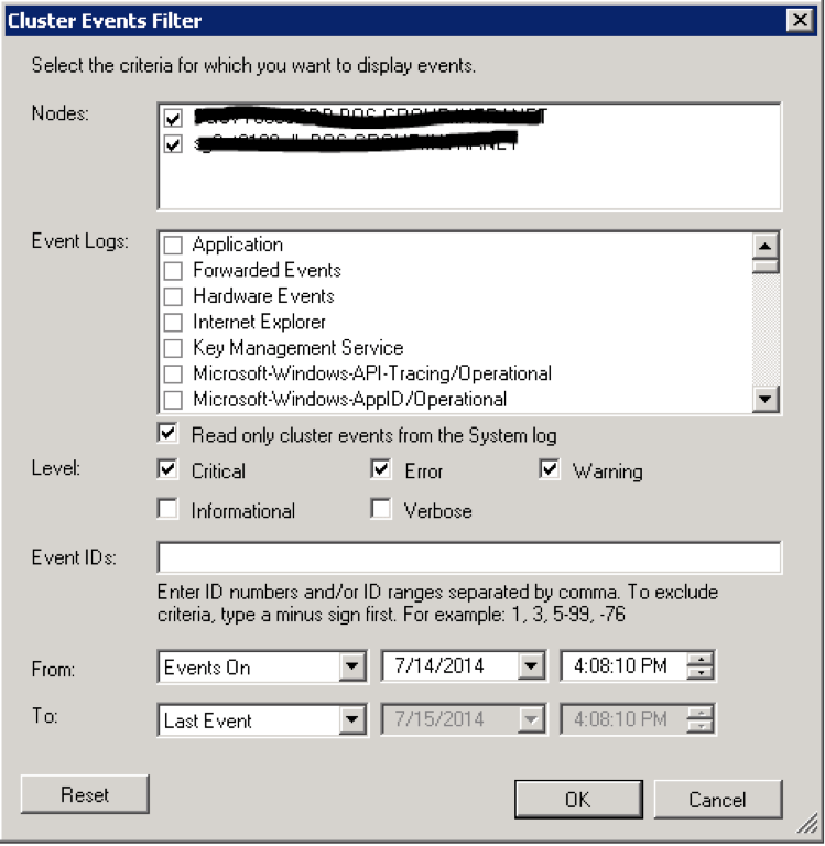 Cluster Events Query