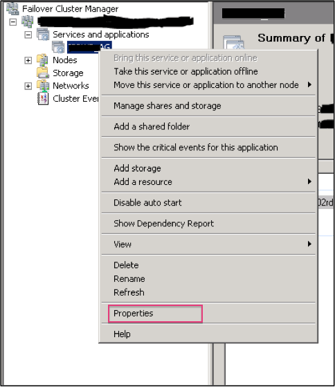 Failover Cluster Manager Properties