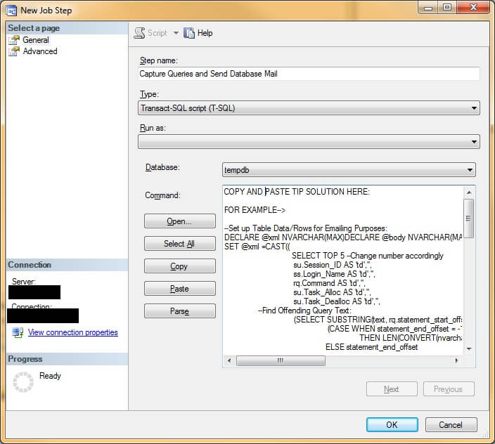 Set Up New Job Step - General Tab