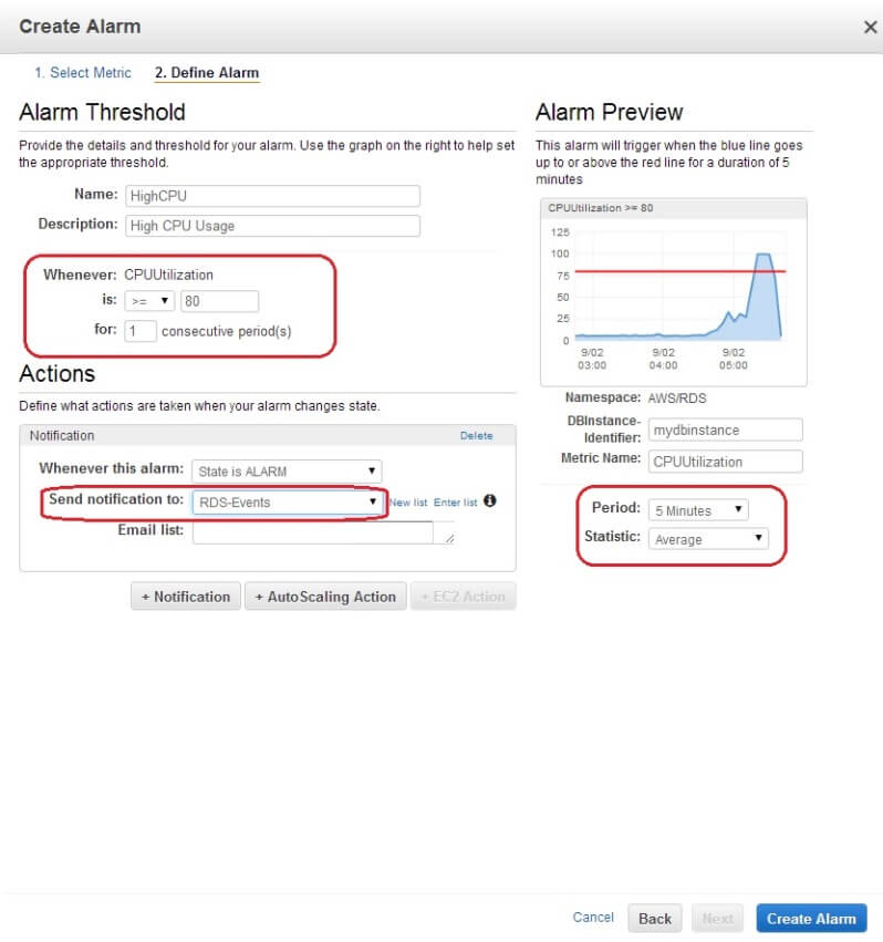 Defining alarm threshold and notification