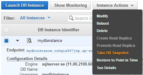 Creating a DB snapshot