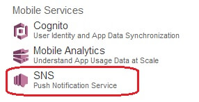 Choosing SNS from AWS Management Console