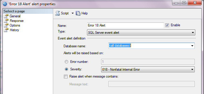 Checking the properties on a particular alert.