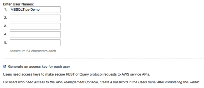 Generate an access key for each user