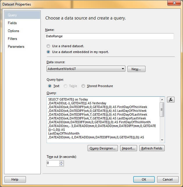 New Dataset Properties Window