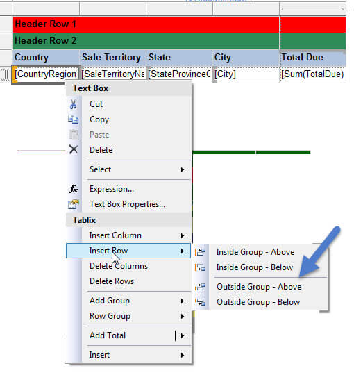Insert row outside group