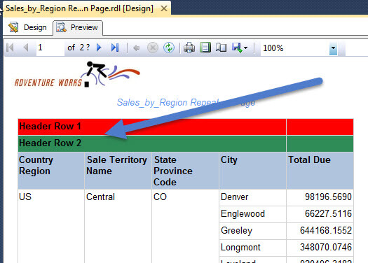 SQL Server Reporting Services (SSRS) Group Headers