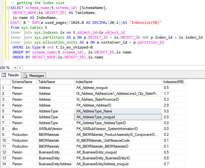 Now we are going to explain more about each part of the content of sp_helpindex2 which has three main parts: 