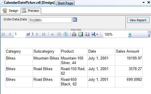 Report Output using Calendar Date Picker