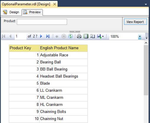 Report Preview for blank Optional Parameter