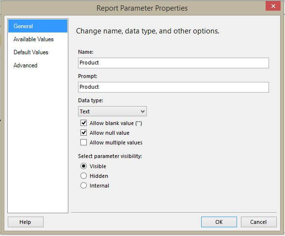 Report Parameter Properties General Tab