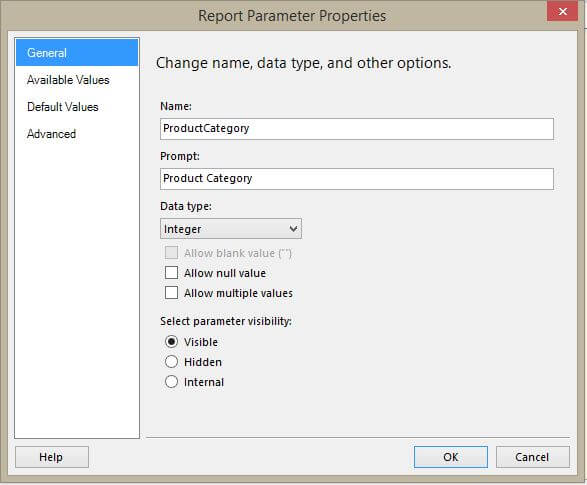ProductCategory Report Parameter Properties1
