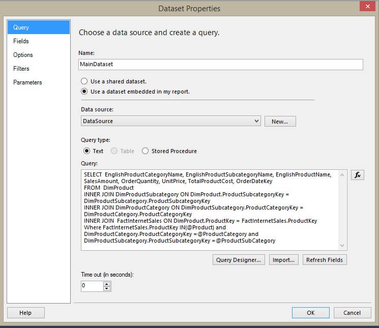 Main Report Dataset Window