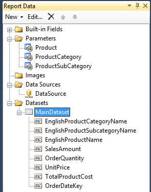 Report Data Pane after MainDataset