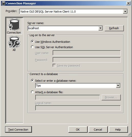 New data connection window