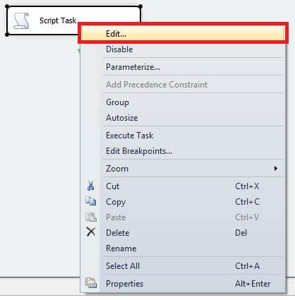 Adding Script task in control flow