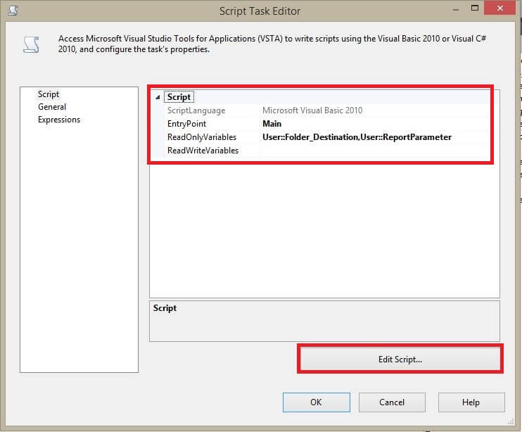 Script Task Editor Window