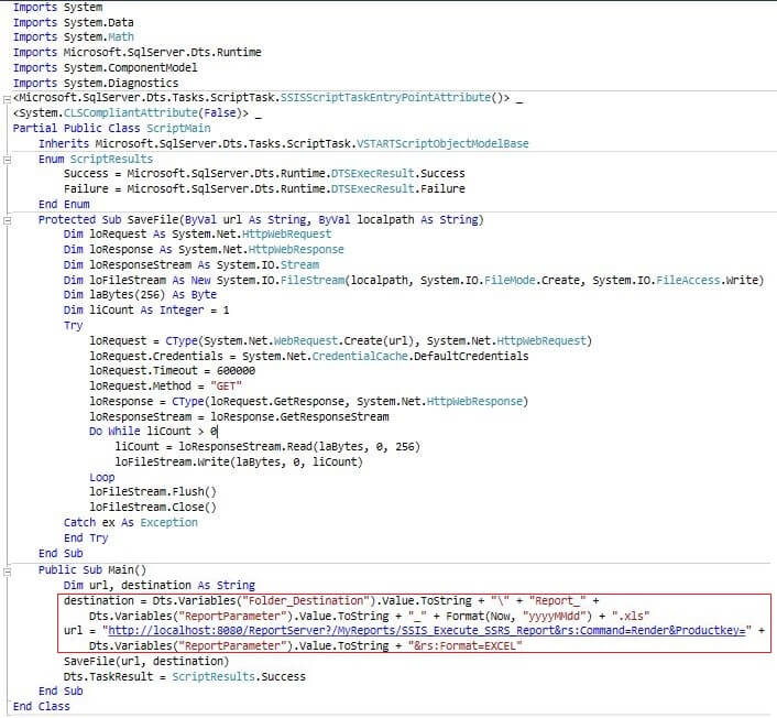 Script Task Script Editor Window