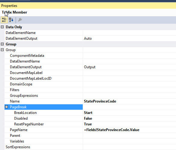 Group Page Break Settings