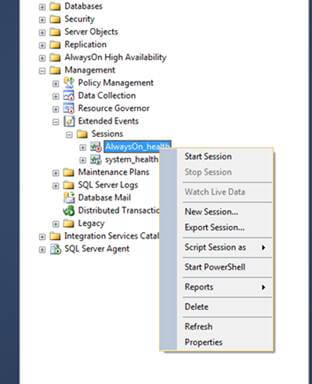 Right click on AlwaysOn_health session 