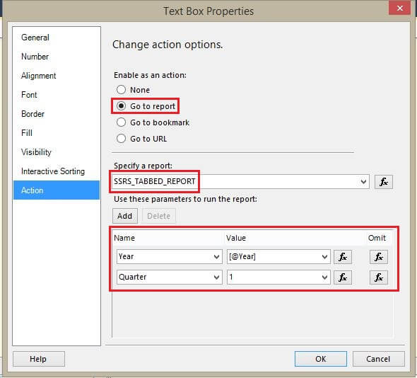 Quarter Q1 Tab Textbox Properties Action Tab