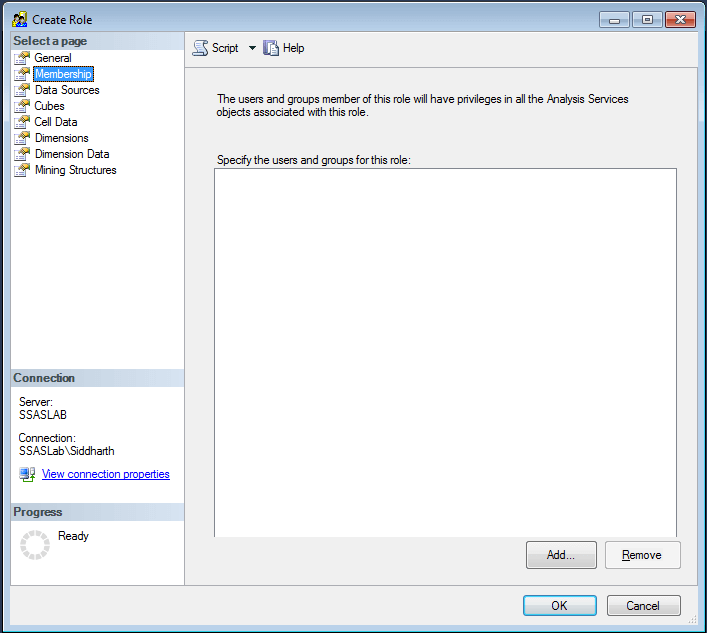 Grant membership to the users and groups for the SQL Server Analysis Services Role