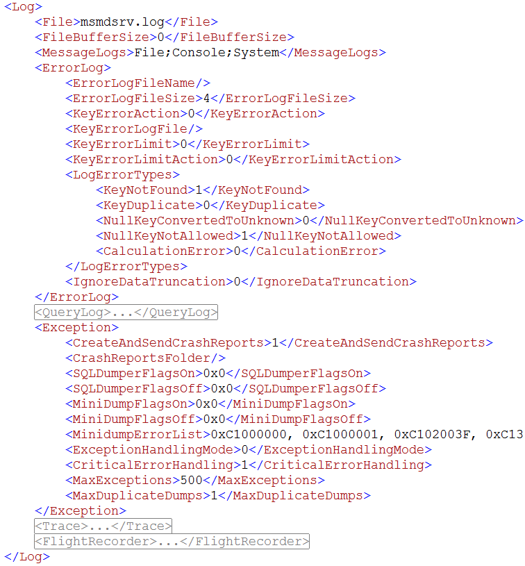 Contents of the MSMDSRV.ini file
