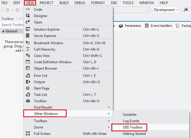 Make SSIS Toolbox Visible From View Menu Method 2