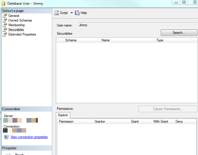 Jimmy with no Permissions in TestA DB