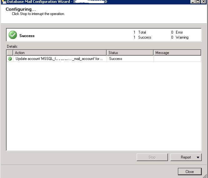 Configuring page with success status