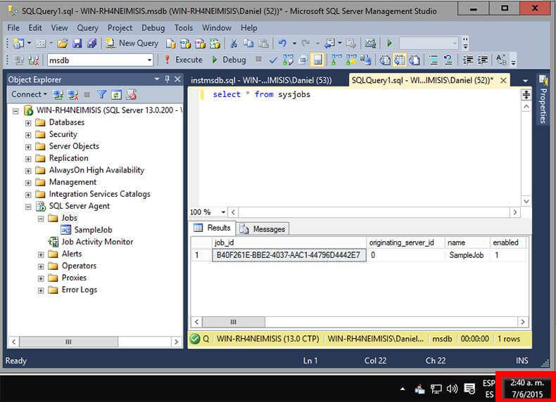 Contents of sysjobs Table After Executing instmsdb.sql Script.